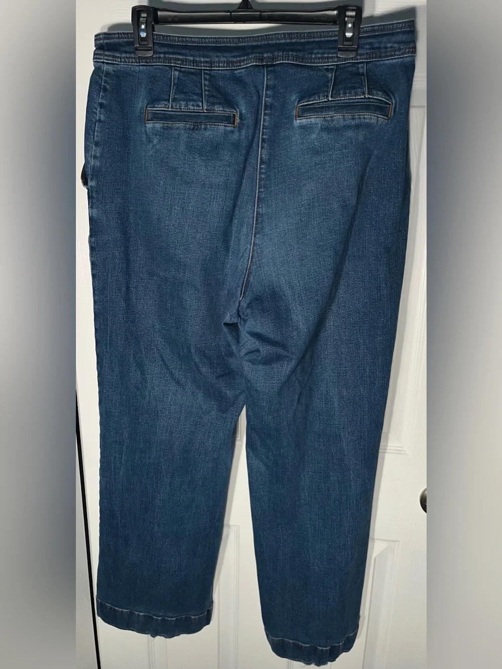 Women’s Talbots High Rise Wide Leg Sailor Jeans Dark Fleet Wash Button Size 14